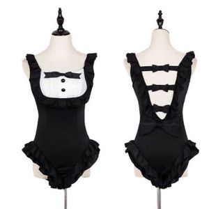Maid Lolita swimsuit bathing suit kawaii black